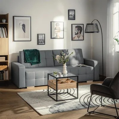 Sofa rozkładana z pikowaniem szara LILA