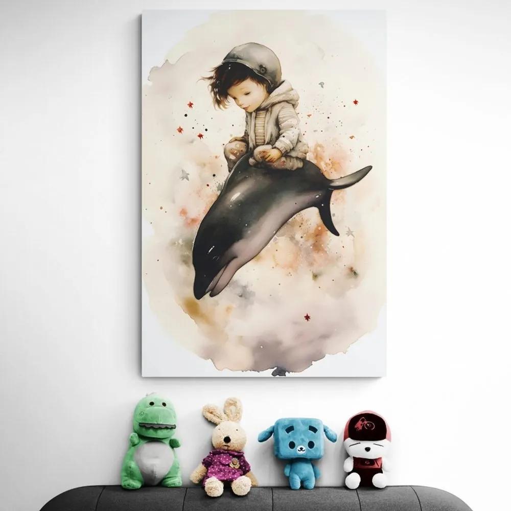 Obraz zasnený chlapček s delfínom - 80x120