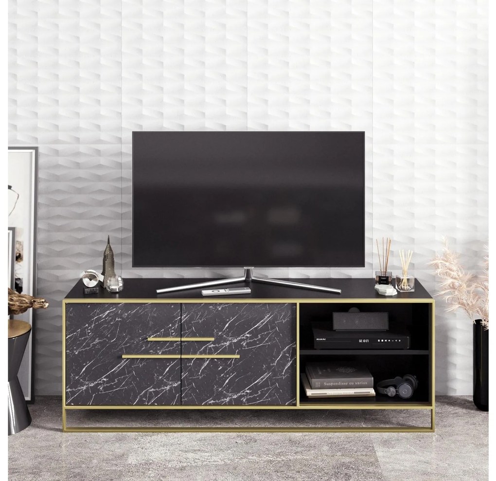 TV stolík/skrinka Poppy (zlatá + čierna). Akcia -18%. Vlastná spoľahlivá doprava až k Vám domov. 1102473