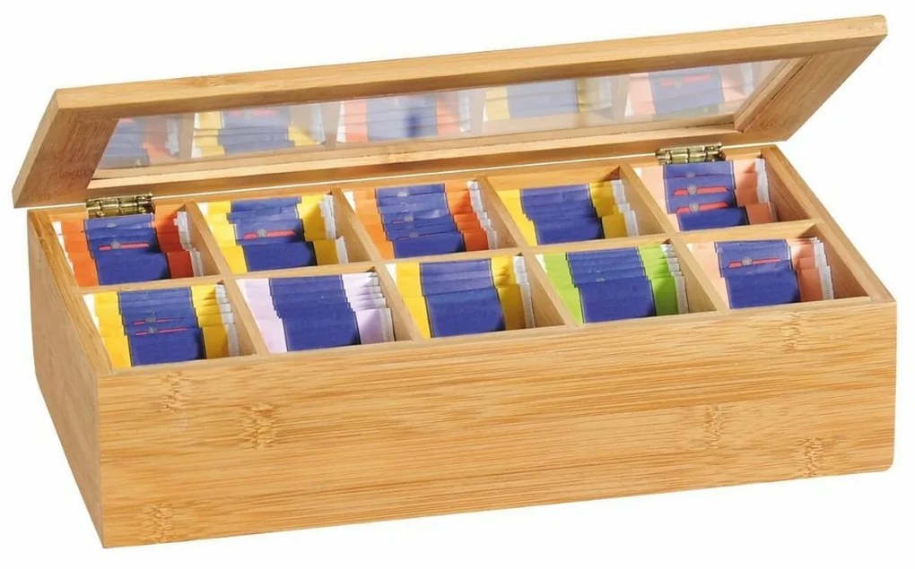 Kesper 58901 Organizér na čaj z bambusu, 10priehradiek, 36 x 20 x 9 cm
