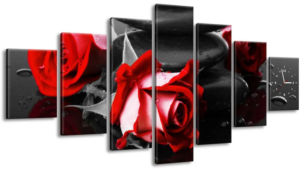 Gario Obraz s hodinami Roses and spa - 7 dielny Rozmery: 160 x 70 cm