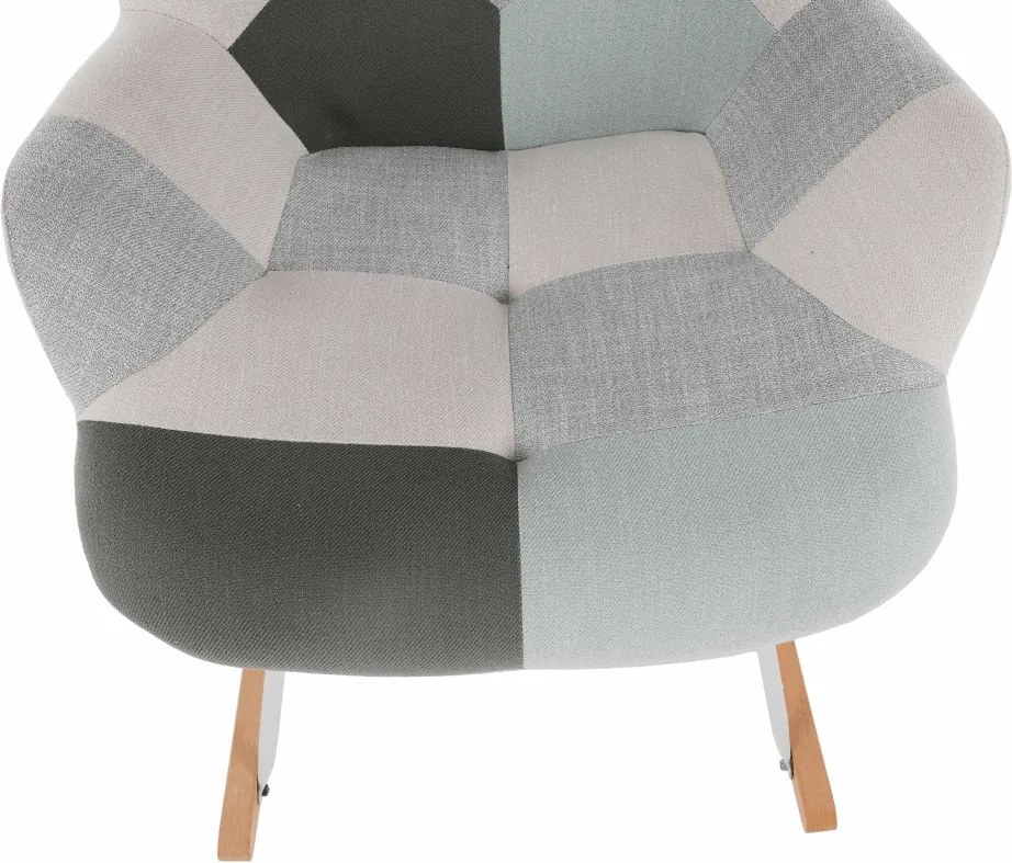 Hojdacie kreslo Geron - zelenobiely patchwork / biela / buk