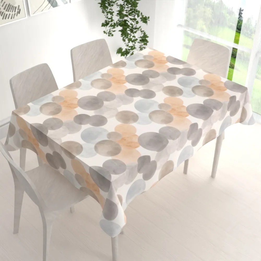Biante Zamatový obdĺžnikový obrus Tamara TMR-047 Sivo-béžové kruhy na smotanovom 60x100 cm
