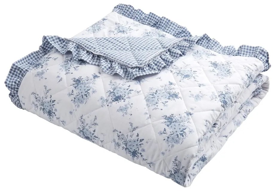 Bielo-modrý prešívaný pléd 220x230 cm Lucie Floral Frill – Catherine Lansfield