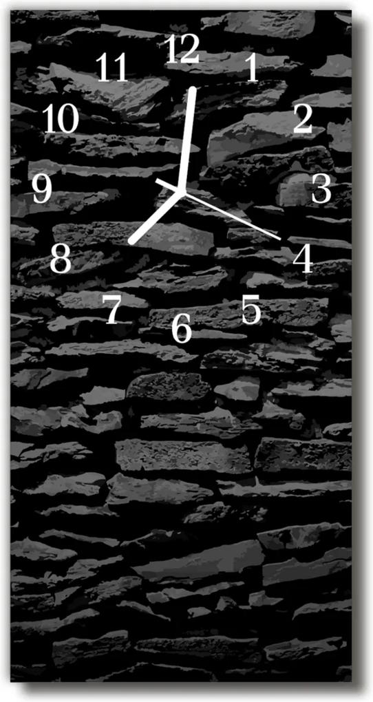 Sklenené hodiny vertikálne  Kamenný múr tehla čierna