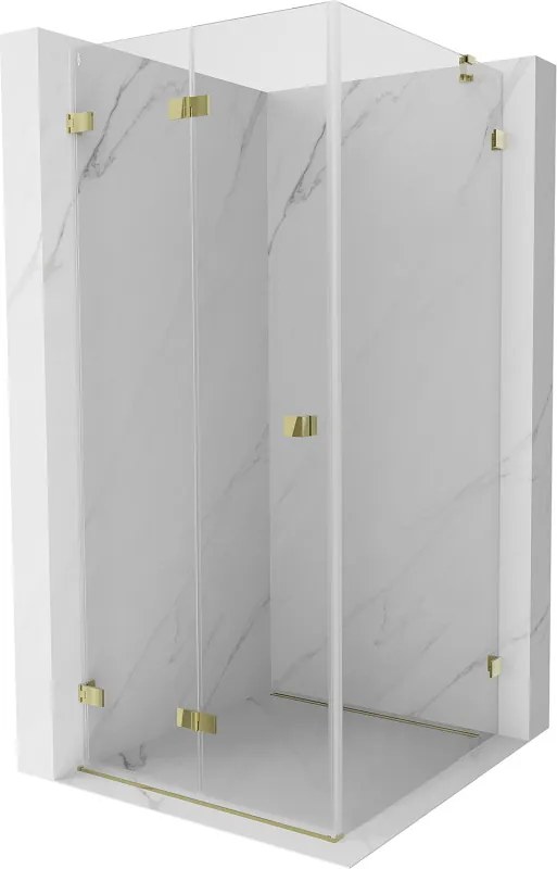 Mexen Lunar-F, 1-krídlový sprchový kút so skladacími dverami, ľavý, 70 x 70 cm, 8mm číre sklo, zlatý lesklý profil, 836-070-070-50-00-L
