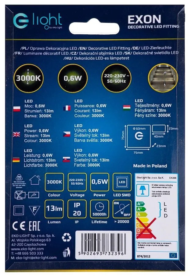 Schodiskové LED svietidlo Exon, 1x LED 0,6w, 3000k, s