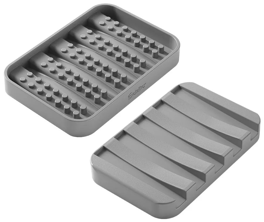 Sivá plastová nádobka na mydlo Gravity – Metaltex