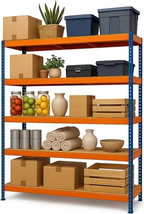 Regál 3120x180x50 cm profesionálny 5-policový, nosnosť 1500 kg - modro-oranžový