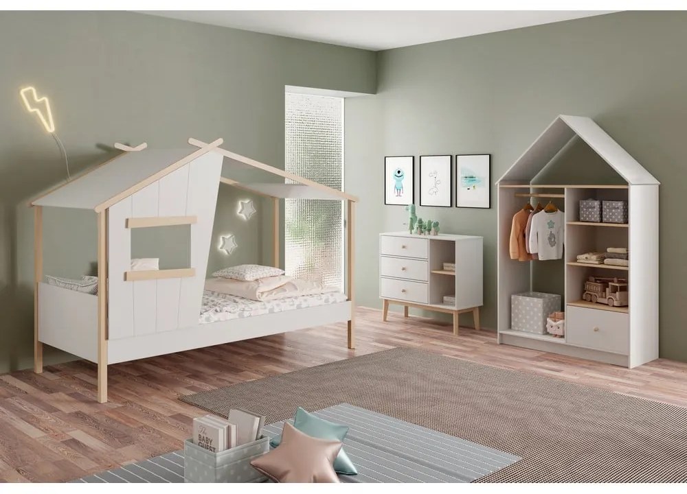 Biela domčeková detská posteľ z borovicového dreva 90x190 cm Luba – Marckeric