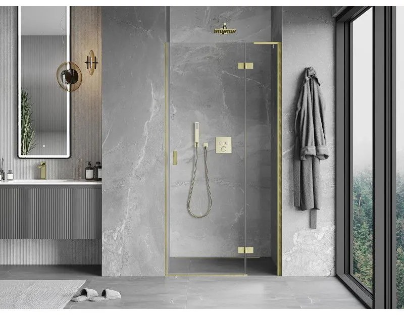 Mexen Mist-H L, 1-krídlové sprchové dvere pravé 90 cm, číre sklo, zlatý matný profil, 8A5L-090-000-55-00-P
