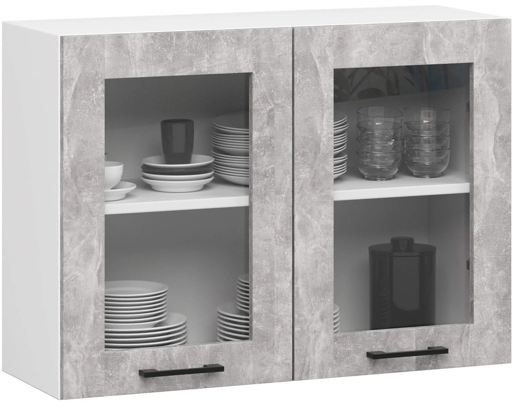 Závesná kuchynská skrinka OLIVIE W 80x58 cm matná biela/betón