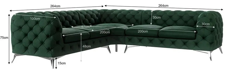 Tmavozelená zamatová rohová pohovka Chelsea – Ropez