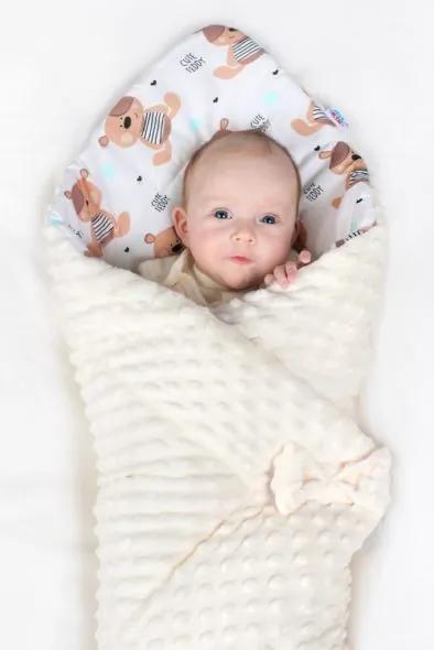 NEW BABY Obojstranná Zavinovačka z Minky New Baby 75x75 cm teddy sivá modré hviezdičky tyrkysové