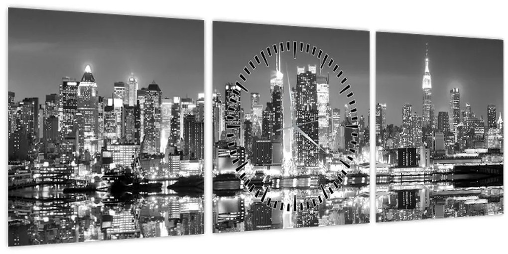 Obraz - New York, čiernobiely (s hodinami) (90x30 cm)