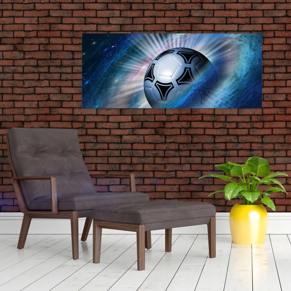 Obraz - Futbalová lopta vo vesmíre (120x50 cm)