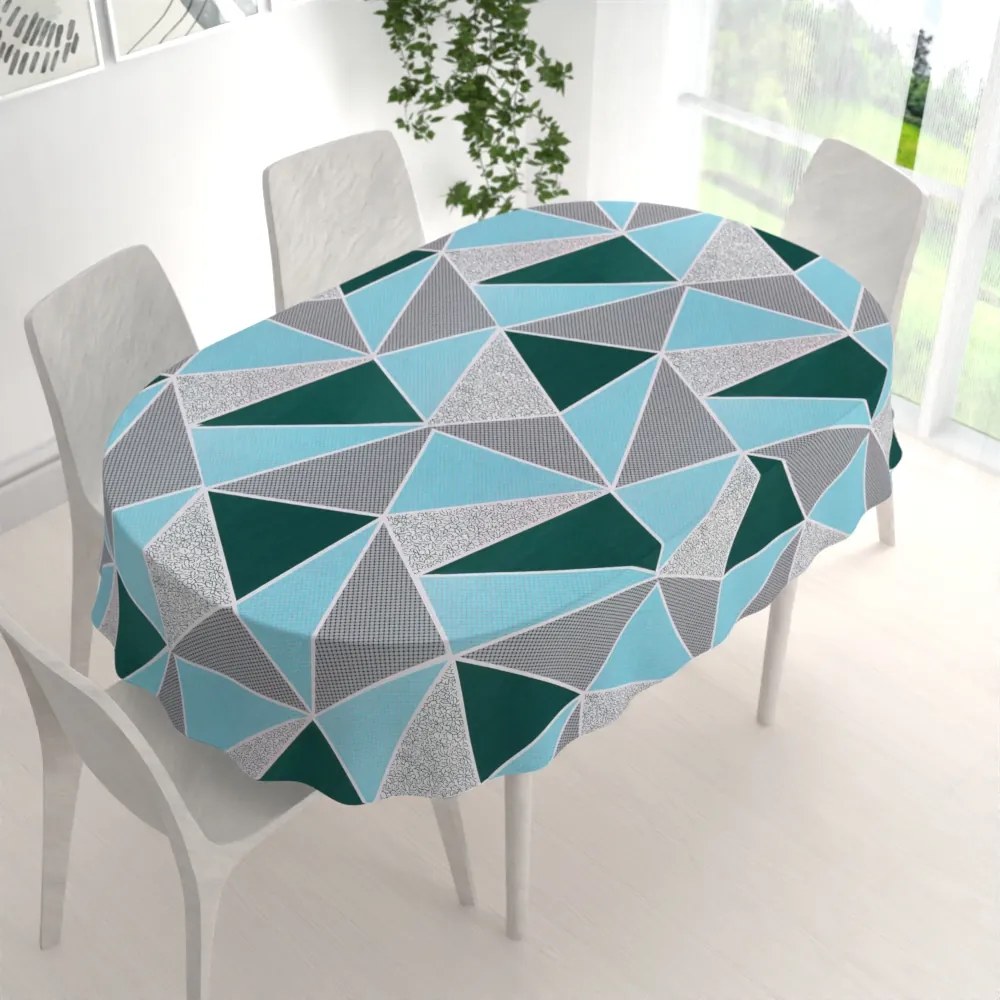Biante Bavlnený oválny obrus Sandra SA-334 Modro-zelené trojuholníky 140x180 cm