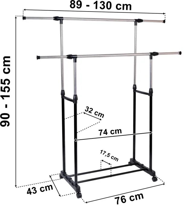 Vešiakový stojan na kolieskach DARA čierny