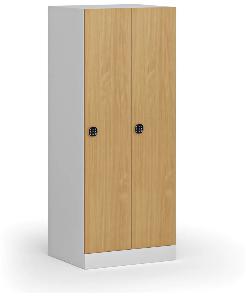 Šatníková skrinka znížená, 2 oddiely, 1500 x 600 x 500 mm, kódový zámok, laminované dvere, buk