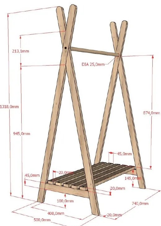 Detský vešiak z dubového dreva v prírodnej farbe 74x132 cm Forrest – Vipack