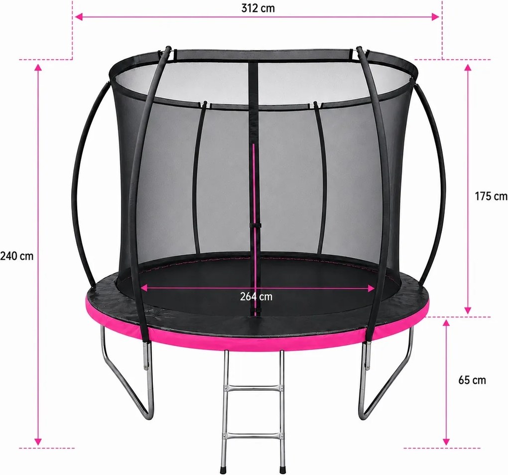 TRENDIE Trampolína s vnútornou sieťou 312 cm ružová + rebrík