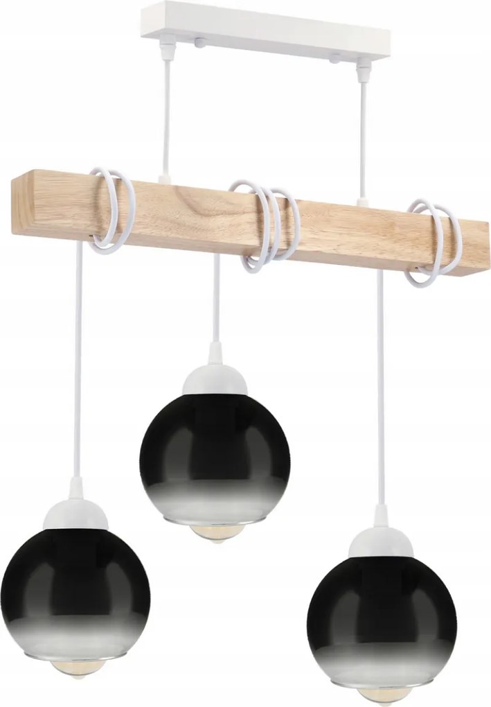 BERGE LED závesné stropné svietidlo, drevené, biele, 3xE27, dymovo šedé