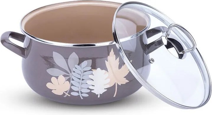 Smaltovaný hrniec so sklenenou pokrievkou METALAC Lístky 6,5 l