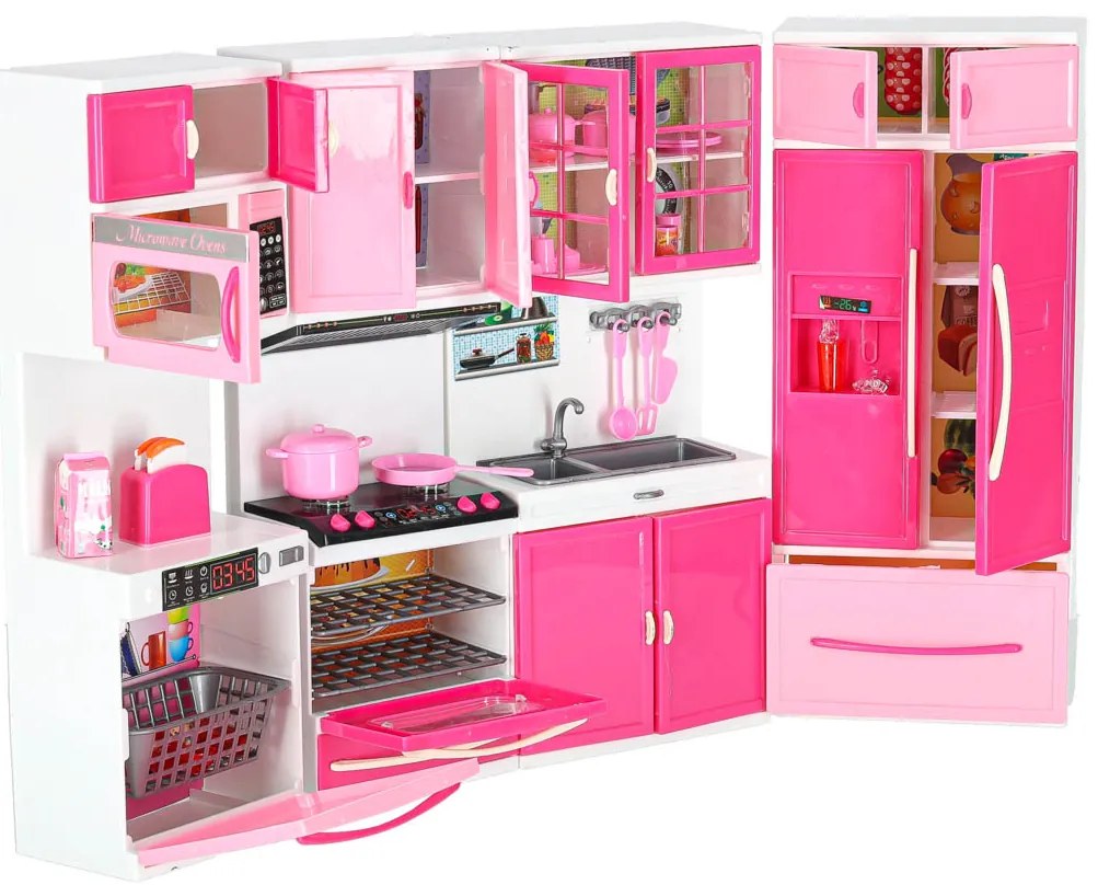 KIK Kuchynka s nábytkom pre bábiky LED zvuky