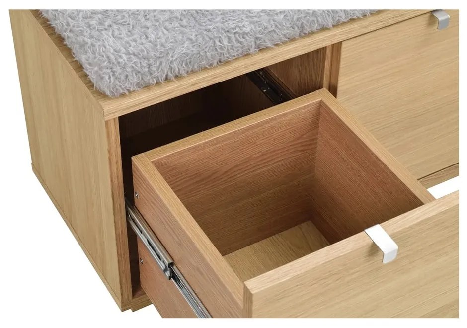 Skrinka na topánky v dekore duba s lavicou v šedo-prírodnej farbe Confetti – Rowico