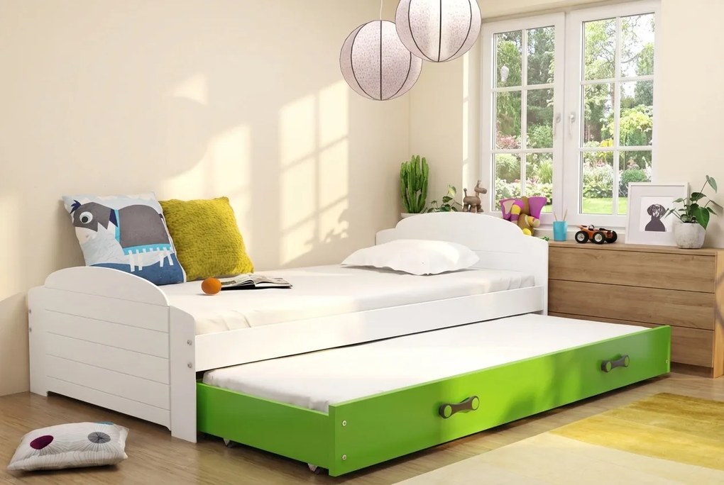 Posteľ s prístelkou LILI 200x90 Biela - Zelená