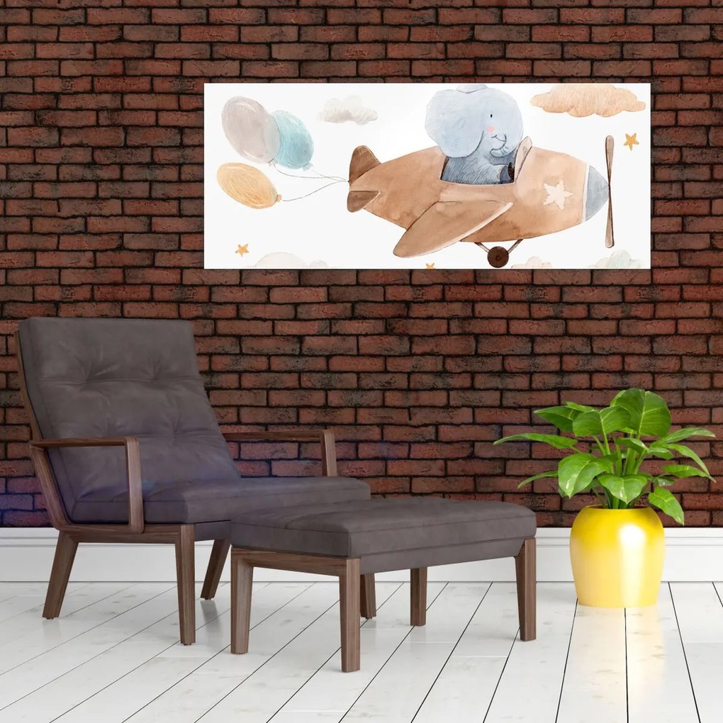 Obraz - Akvarelový slon v lietadle (120x50 cm)