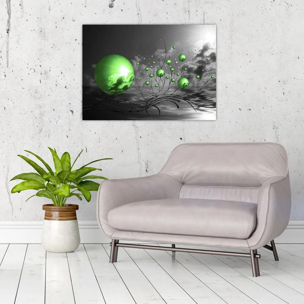 Sklenený obraz zelených abstraktných gulí (70x50 cm)