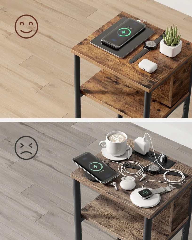 Odkladací stolík so zásuvkou Vasagle Pranky hnedý/čierny