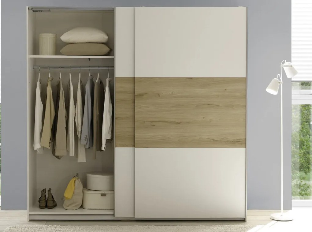 Šatníková skriňa Kiara 215 cm, biela/dub baysen