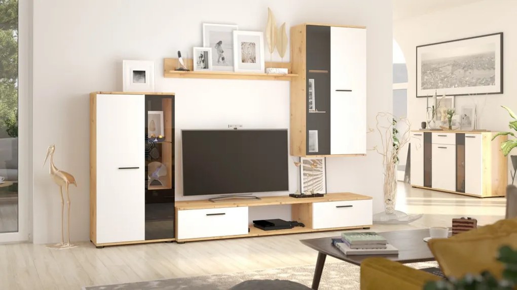 Obývacia stena Samsa, dub artisan/biela