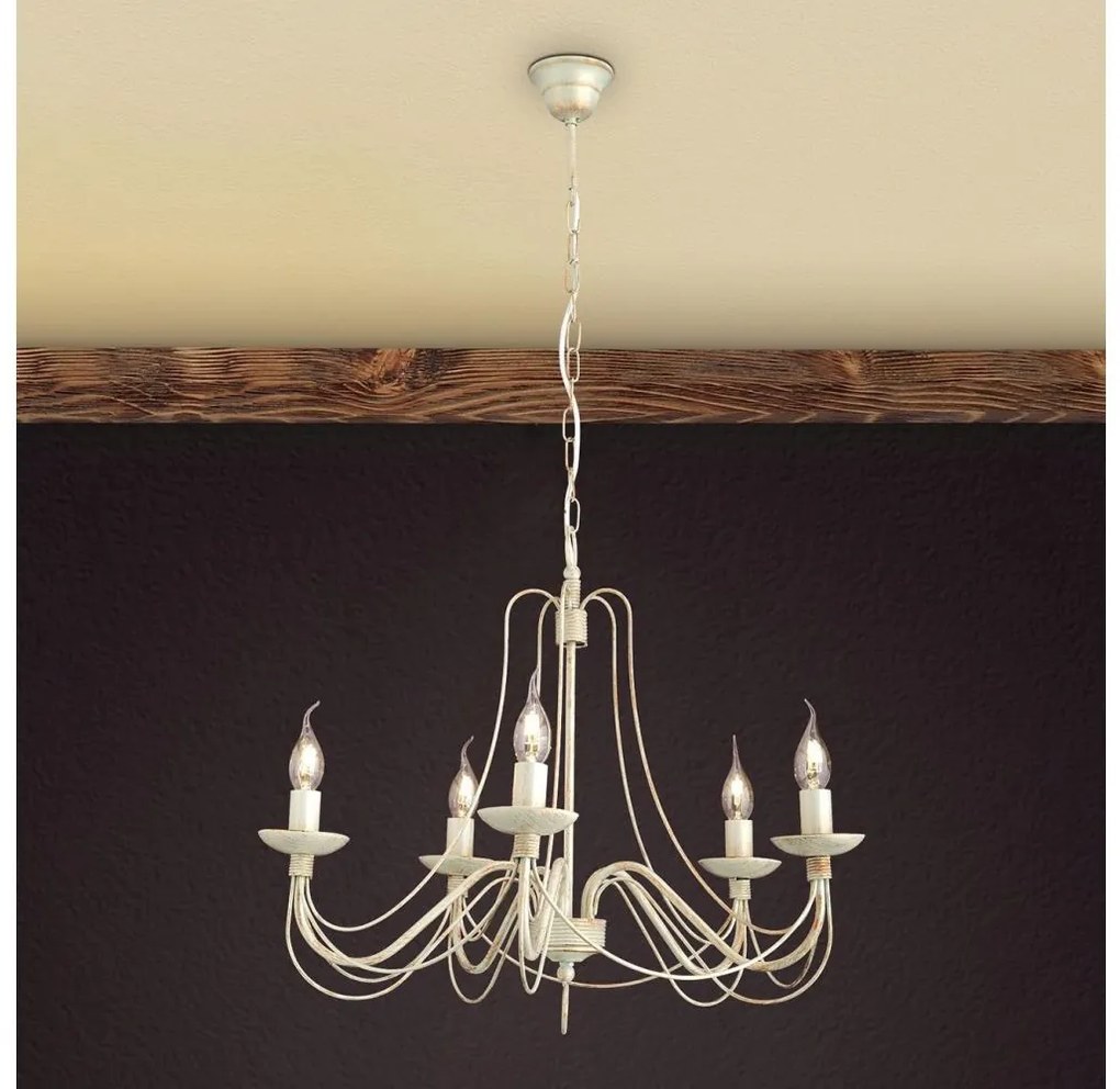 Orion LU 1531/5 - Luster na reťazi VELA 5xE14/40W/230V pr.60 cm biela/zlatá/patina