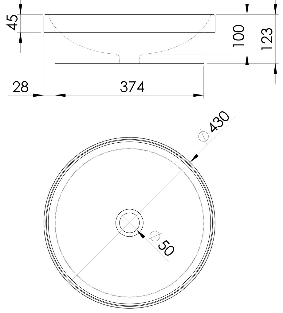 Sapho Sapho, Keramické umývadlo, priemer 43cm, polozápustné, biela, 3041