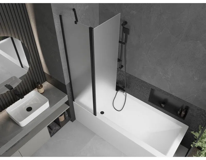 Mexen Flip, 1-krídlová vaňová zástena 100 x 150 cm, 6 mm námraza sklo, čierny profil, 894-100-101-70-30