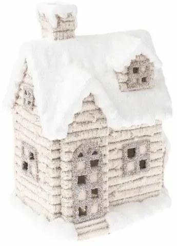 Vianočná dekorácia Zasnežený domček na čajovú sviečku, 25 x 36 x 18 cm