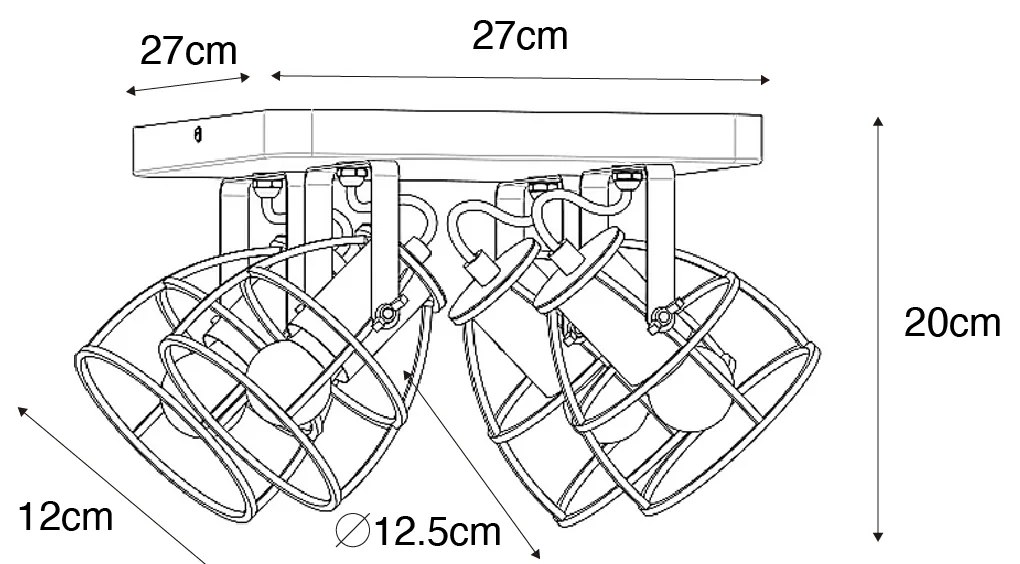 Priemyselné bodové svetlo drevo s tmavosivou nastaviteľnou 4-svetlo - Arthur