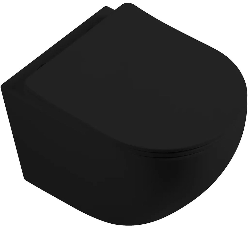 Cerano Cesso, závesná WC misa Vortex + UF sedátko - čierna matná - 49x36 cm, CER-CER-476684