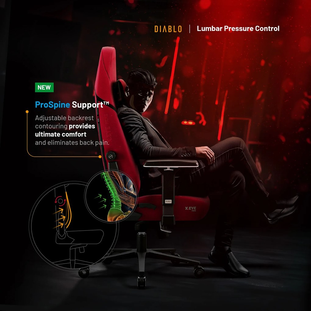 Herné kreslo Normal Size v červený-čierny: Diablo X-Eye Prime Bloody Mary