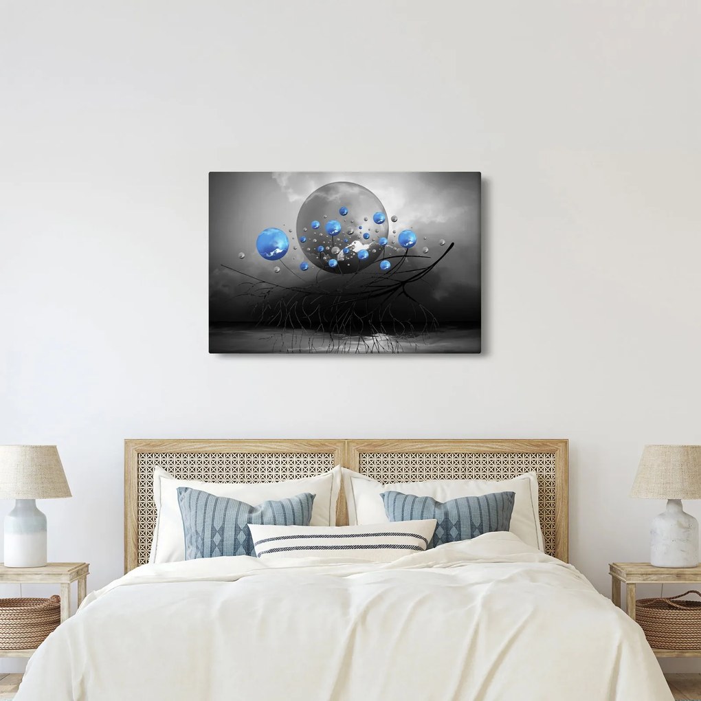 Obraz modrých abstraktných gulí (90x60 cm)