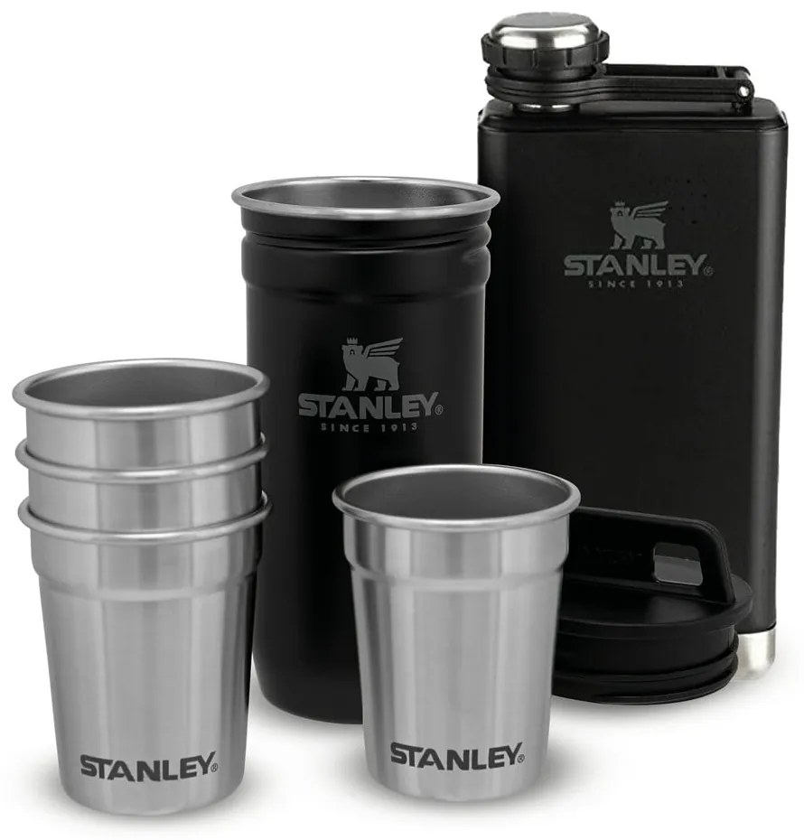 Čierna súprava ploskačky a štamperlíkov 6 ks z nehrdzavejúcej ocele 250 ml Adventure Black – Stanley