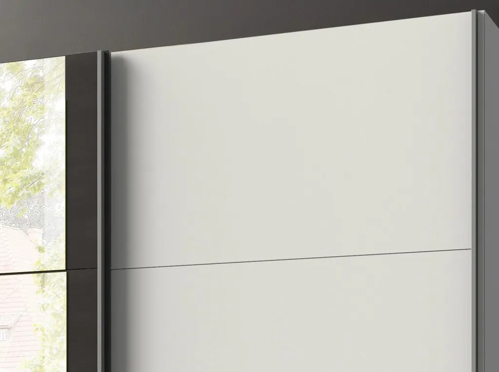 Šatníková skriňa Bern, šírka 313 cm/výška 208 cm, biela/antracitová oceľ