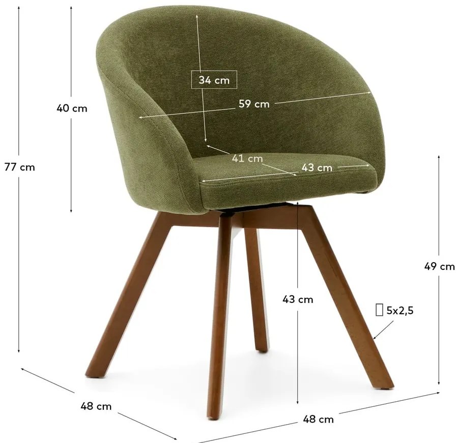 Zelené čalúnené jedálenské kreslo s podrúčkami Marvin – Kave Home