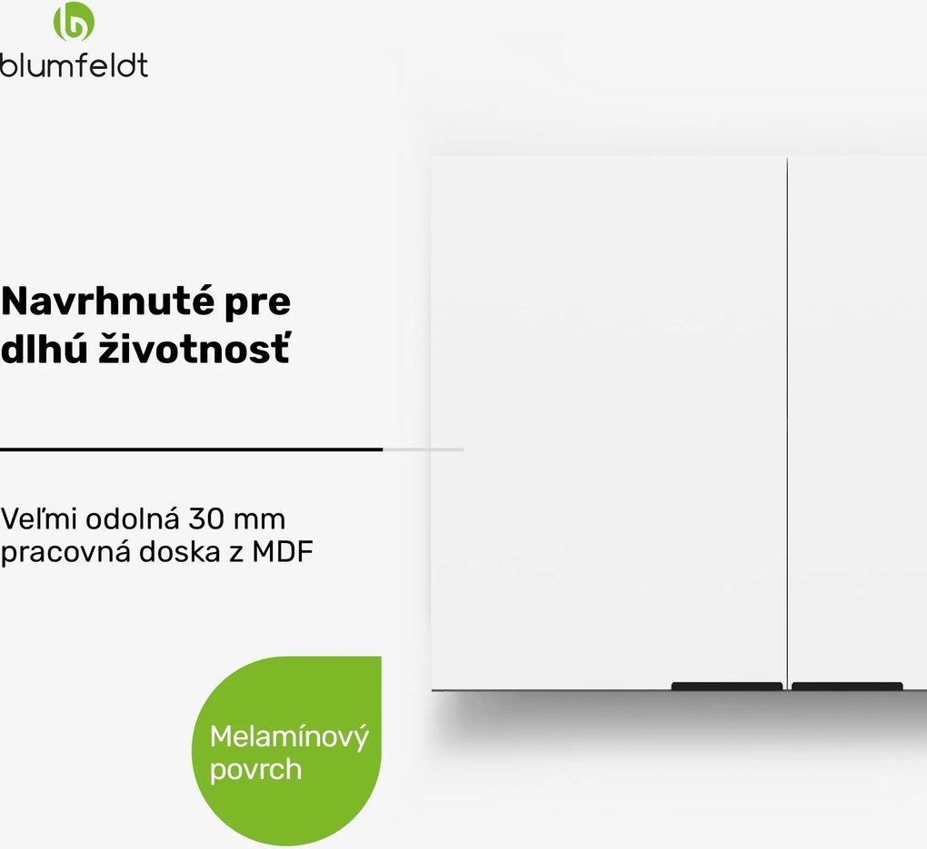 Blumfeldt WoodVista vysoká skrinka, Soft-Close, hliníkové rukoväte, udržateľné materiály