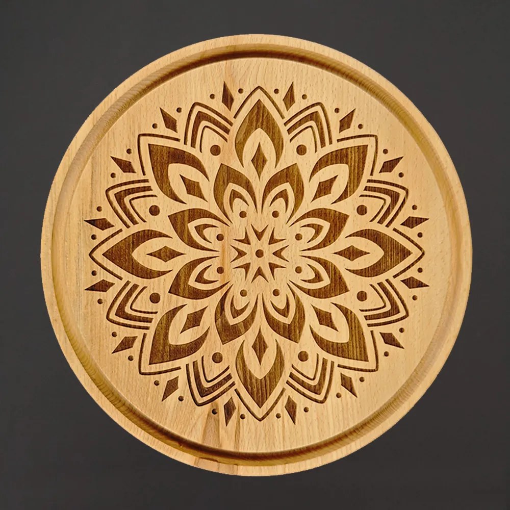 AMADEA Drevená servírovacia doska - podnos mandala, masívne drevo, 30 cm