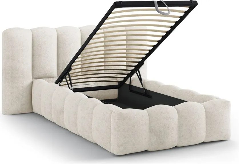 Béžová čalúnená jednolôžková posteľ s úložným priestorom s roštom 90x200 cm Lupine – Micadoni