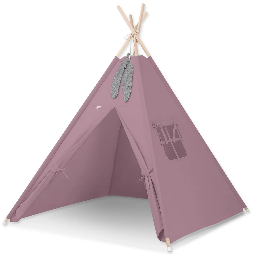 Bobono Stan Teepee pre deti + ozdobné perie - pastelovo fialová